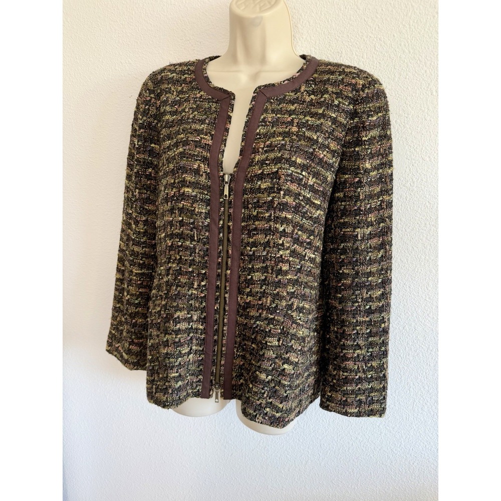 Lafayette 148 Tweed Zip Up Blazer Sz 8 Brown Boucle Jacket Workwear Classic - Picture 3 of 7